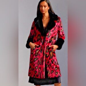 Anthropologie Pink Leopard Print Coat
